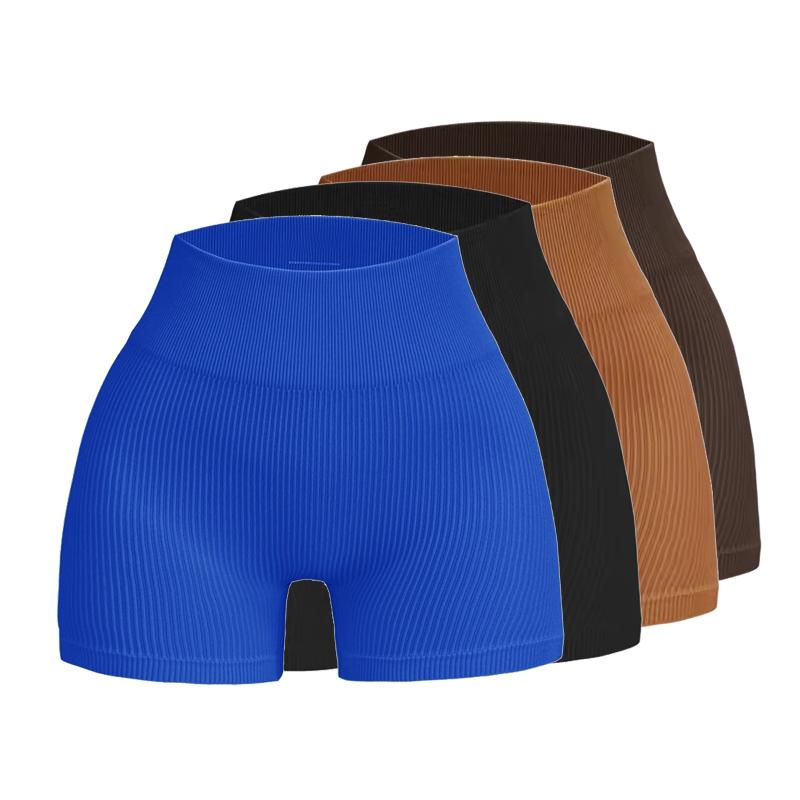Women Seamless Yoga Shorts Striped Compression Running Shorts Skinny Activewear Gym Fitness Sport Summer Workout Solid Color Comfortable Lady Shorts
