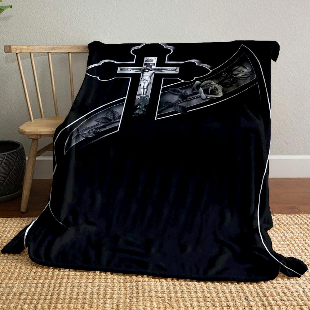 

Jesus Cross Rose Pattern Blanket Printed Blanket for Living Room Bed Couch lunch break Soft Cozy Blanket for Friend s festival Gift 80cm x 120cm