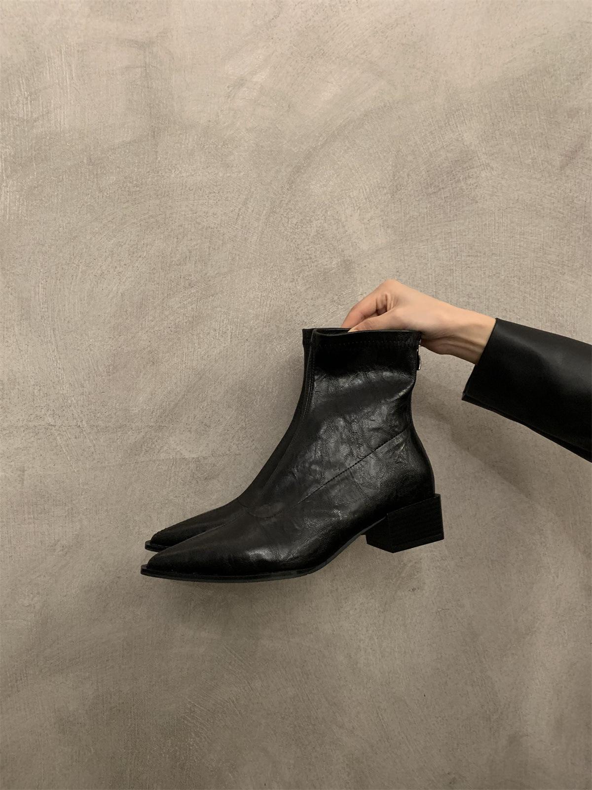 

Короткие французские сапоги на толстом каблуке коричневого цвета, женская обувь, весна, осень и зима 2024, новые тонкие голые сапоги, ковбойские сапоги в стиле вестерн 39 чёрный