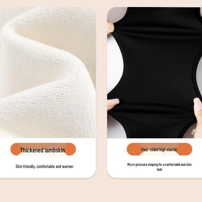 Extra Thick High Waist Women's Lambswool Fleece Leggings with Knee Pads