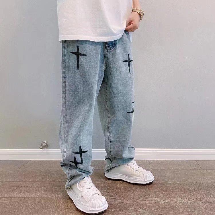 Men Streetwear Baggy Wide Leg Jeans Korean Fashion Straight Casual Loose Denim Cargo Pants Plus Size