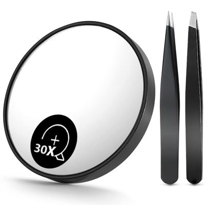 1/3 Stück Vergrößerungsspiegel und Augenbrauenpinzetten-Set, 30-fach vergrößerte Schminkspiegel mit 2 Saugnäpfen, Pinzetten und Augenbrauen