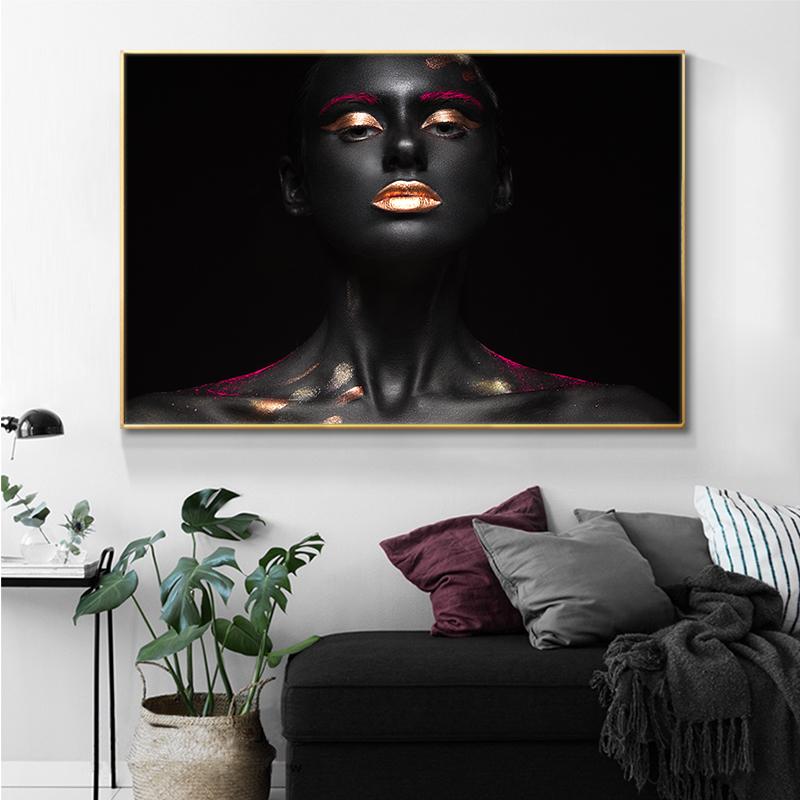 

Обнаженная африканская женщина Черно-золотые индийские плакаты и принты Скандинавская живопись на холсте Скандинавская настенная картина для гостиной
