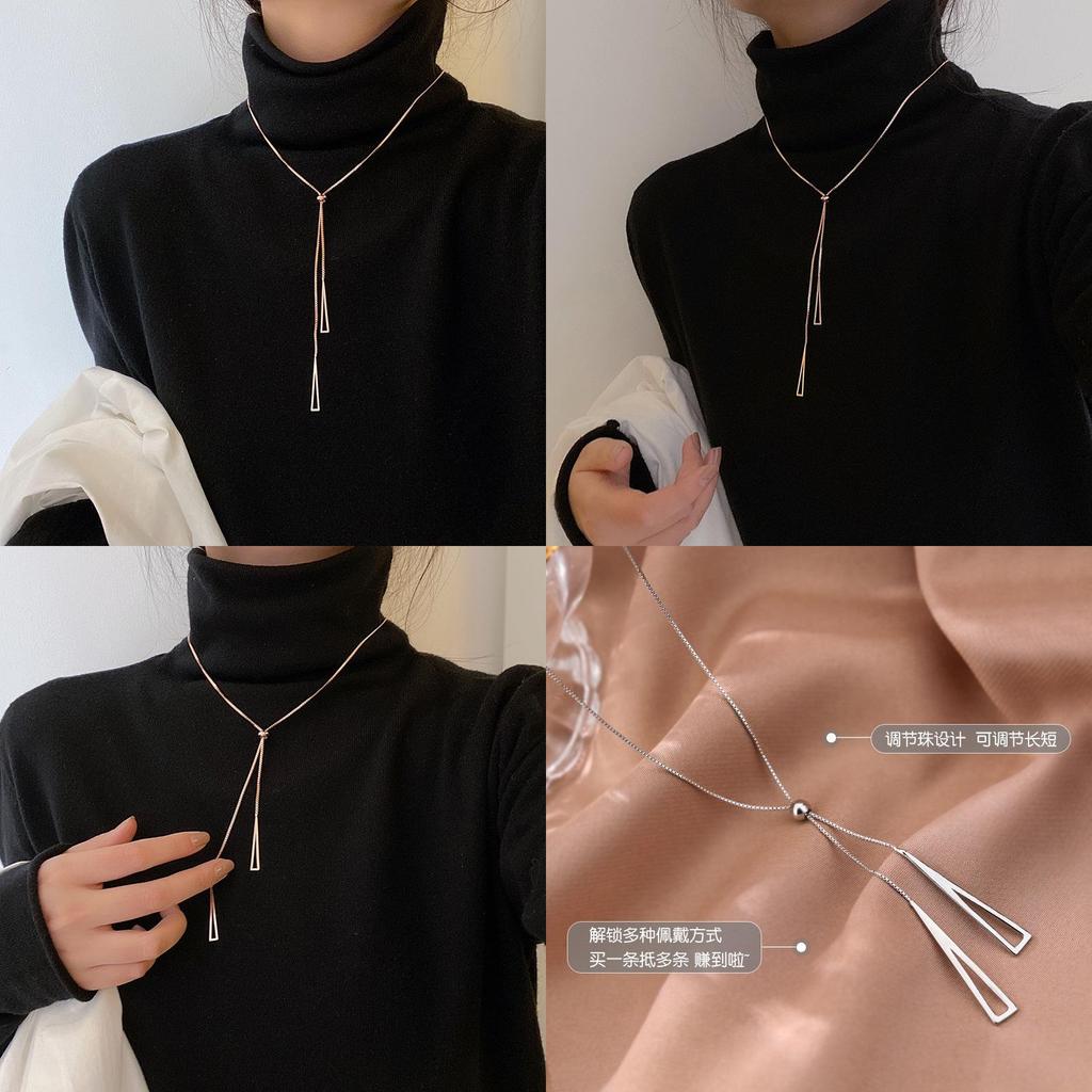 Fashionable Geometric Triangle Sweater Chain For Women Ins Metal Style Long Necklace