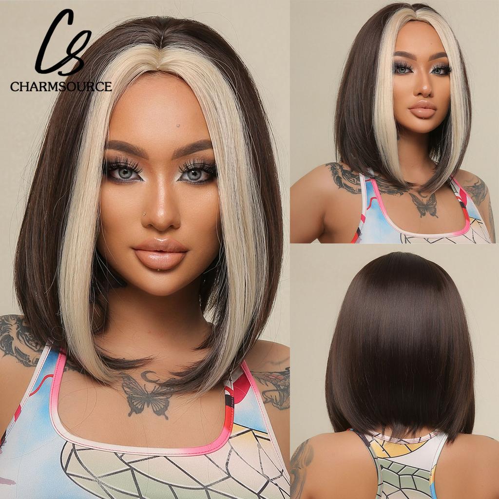 Short Synthetic Wigs Dark Brown Natural Wig with Side Bangs for Women Cosplay Daily Party Pixie Cut Wigs High Temperature Fibre