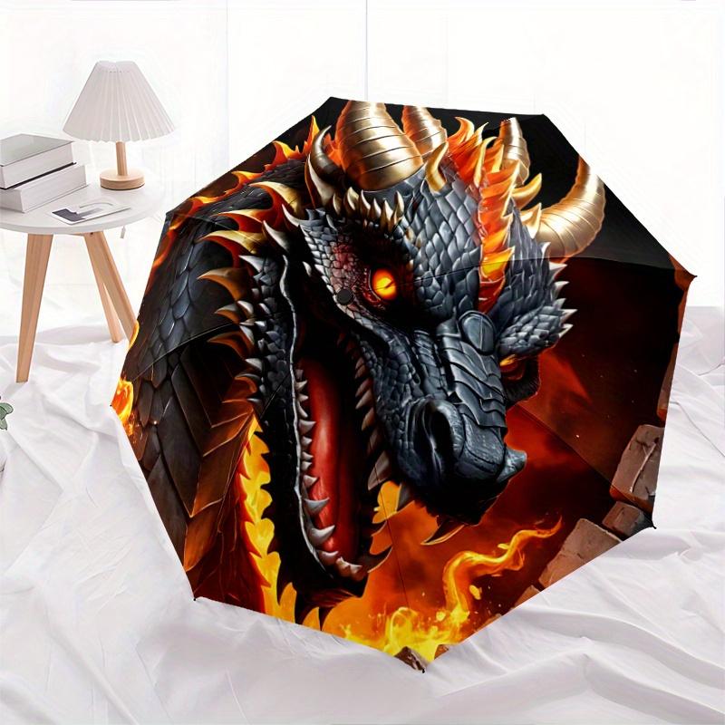 

1pc Fiery Dragon Emerging from Ancient Stone Archway Automatic Opening and Closing Umbrella - Suitable for Various Occasions, Outdoor Activities, Ligh