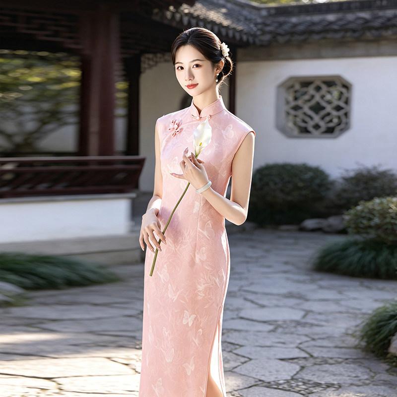 Pink Sleeveless National Style New Chinese Daily Suzhou Long Cheongsam Improved Young 1011 New Women's High Sense