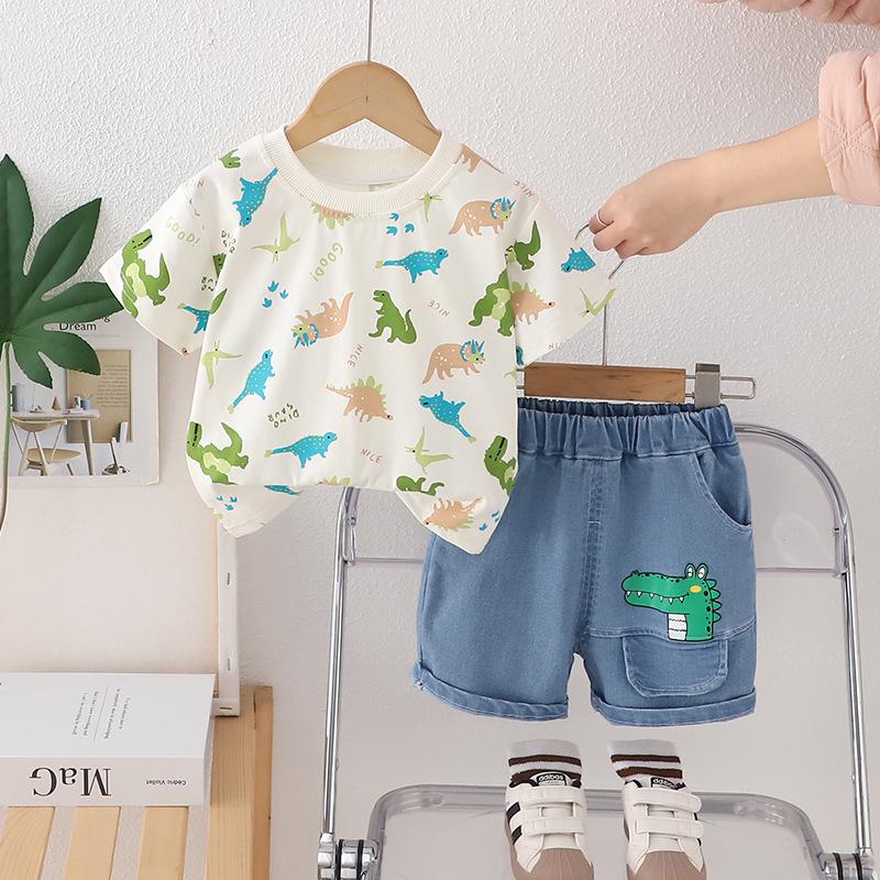 

Летний костюм для мальчиков с принтом динозавров 2025 - Комплект из двух предметов с коротким рукавом 110cm