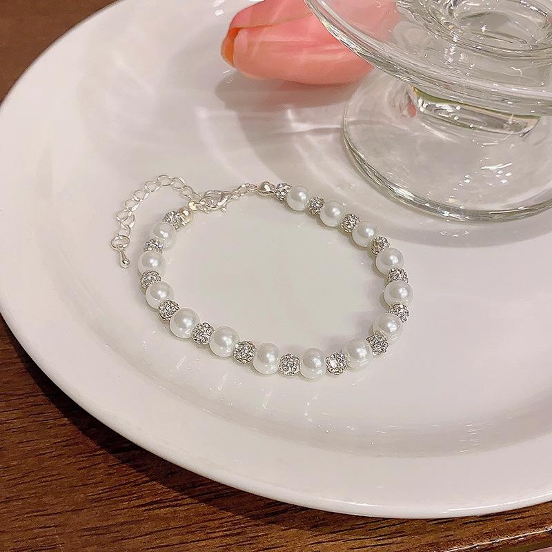 Korean Retro Pearl Titanium Steel Women's Bracelet - High-End Ins Style Beaded Bangle for Couples