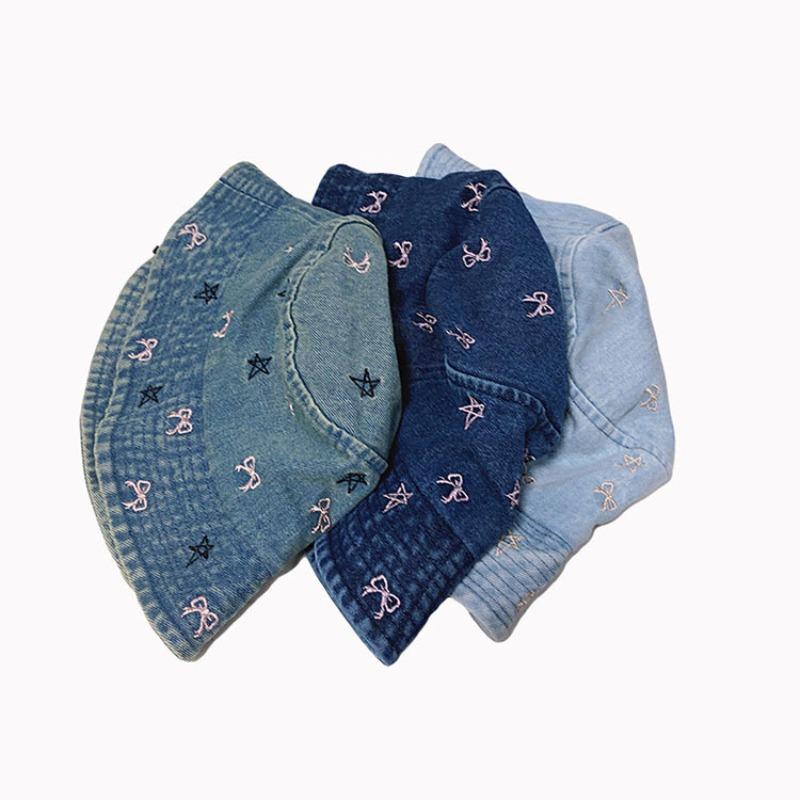 New Autumn Embroidery Butterfly Stars Washed Denim Bucket Hat For Women Casual Retro Outdoor Summer Sun Hats Fisherman Cap Gift