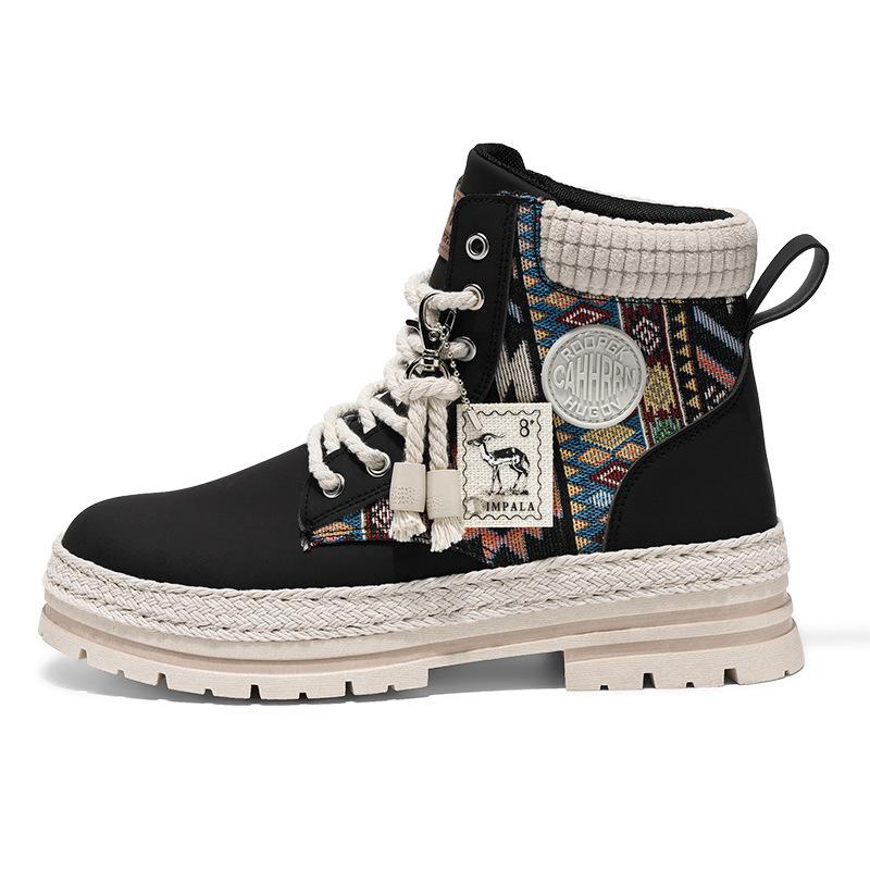 Autumn and Winter Men's Shoes High-top Martin Boots Men's Tooling Boots Men's Straw Bottom Locomotive Boots Outdoor Trendy Shoes