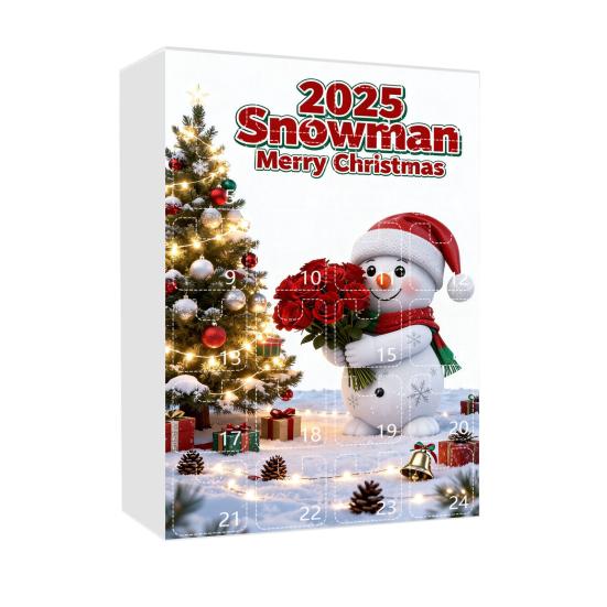 2025 Snowman Advent Calendar for Kids 24-Day Christmas Countdown Box with Acrylic Ornaments Multifunctional Holiday Decoration