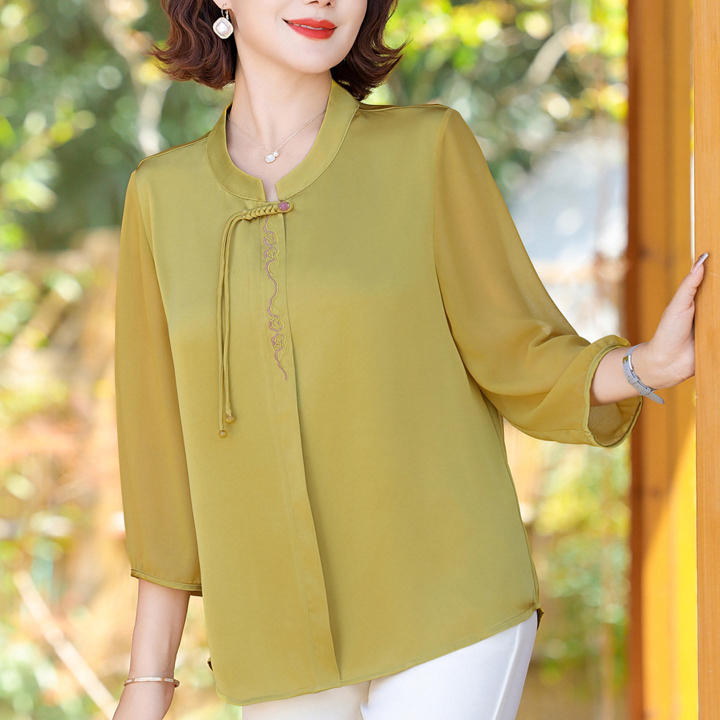 

Mother s Summer Top: New Chinese Style 2026 - Elegant, Lightweight Shirt for Middle-Aged and Elderly Women 2XL - 105-120 jin жёлтый