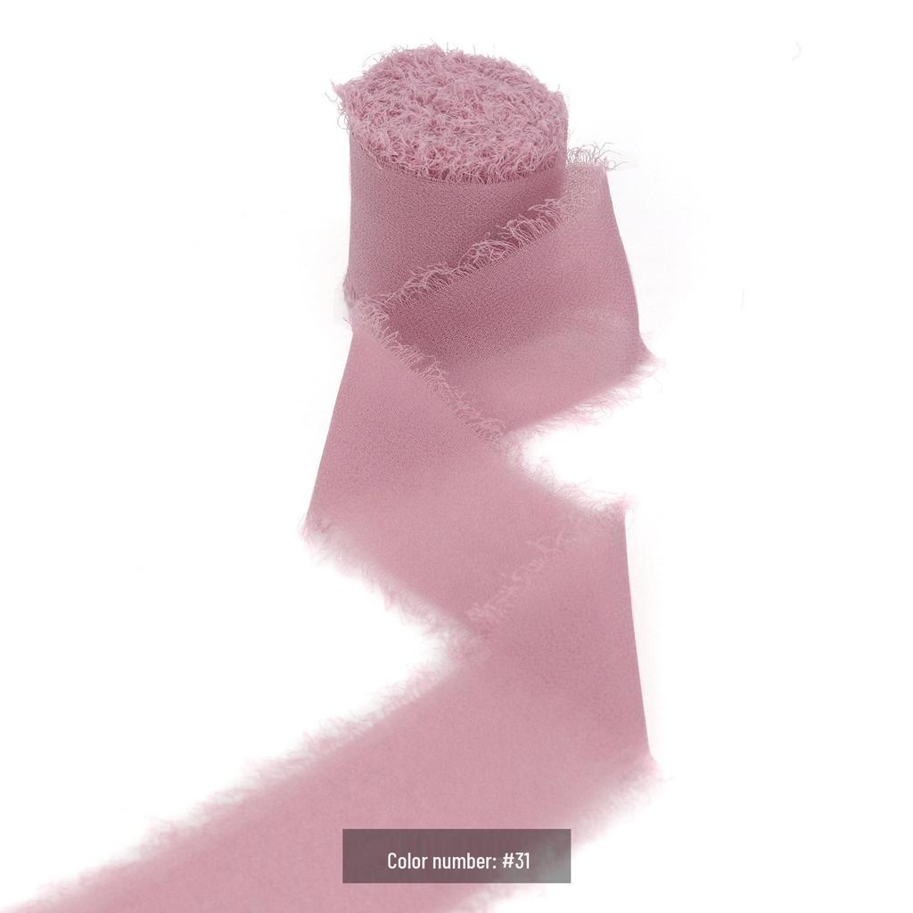 Handmade Pearl Chiffon Ribbon with Frayed Edges for Wedding Bouquets