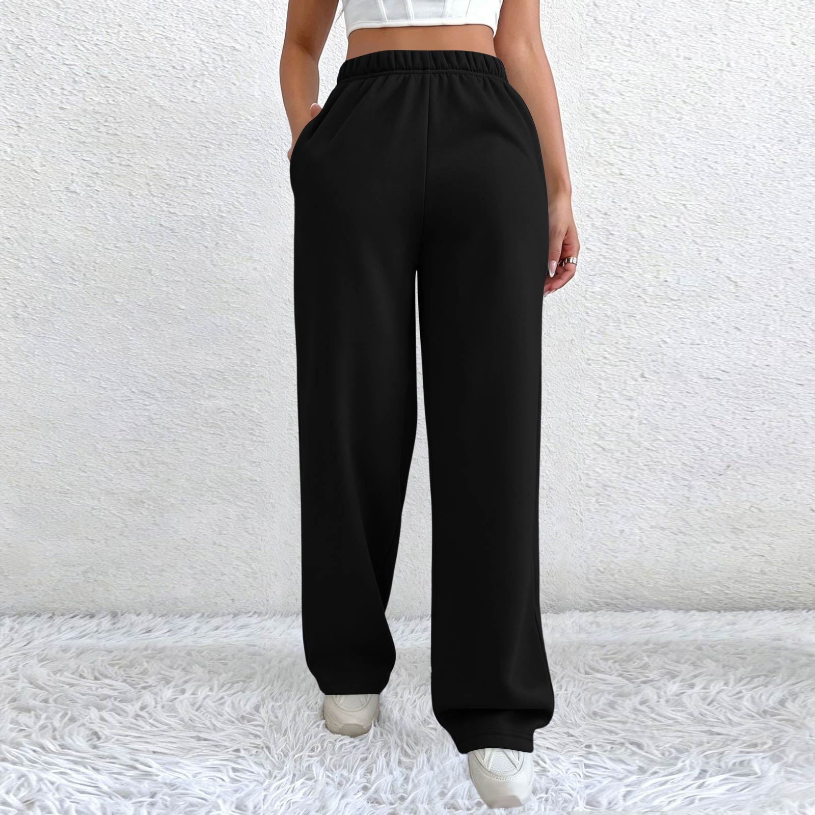 Women s Casual Wide Leg Sweatpants for Everyday Wear L чёрный