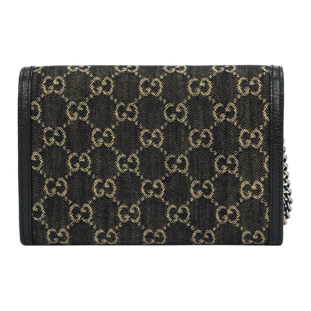 Gucci Dionysus Tiger Head Buckle Logo Denim Jacquard Fabric Leather Chain Wallet Crossbody Shoulder Bag Women Bags Black 401231-UN3BN-1274