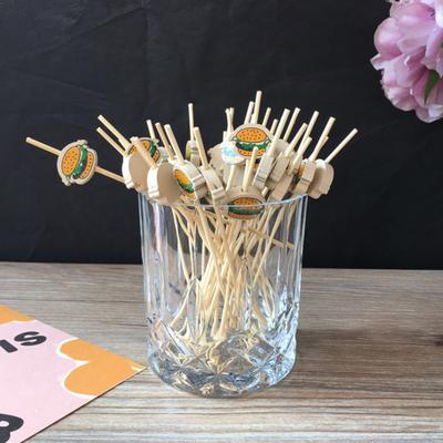 100Pcs Fruit Fork Creative Disposable Cartoon Hamburger Pattern Food Bamboo Stick