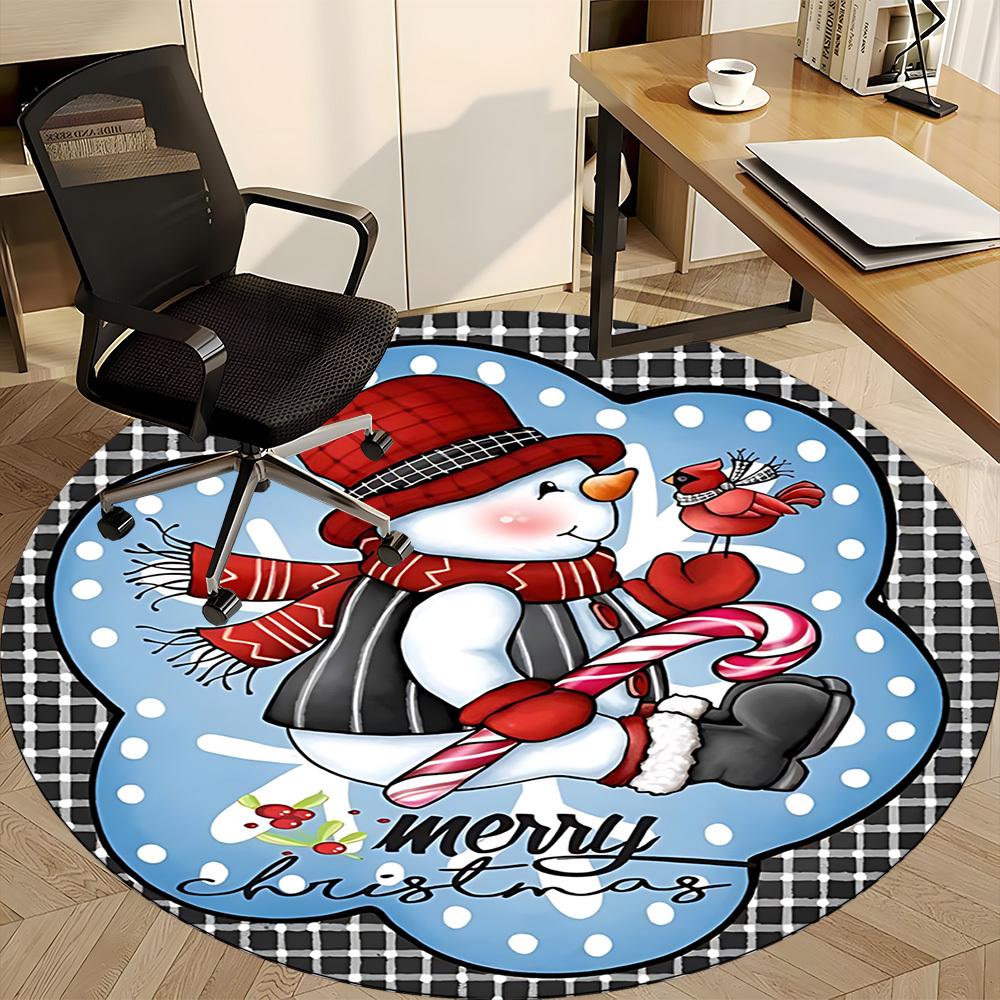 1pc Snowman Ornament Chair Carpet for Office, Round Non Slip Durable Large Size Office Carpet, Suitable for Office