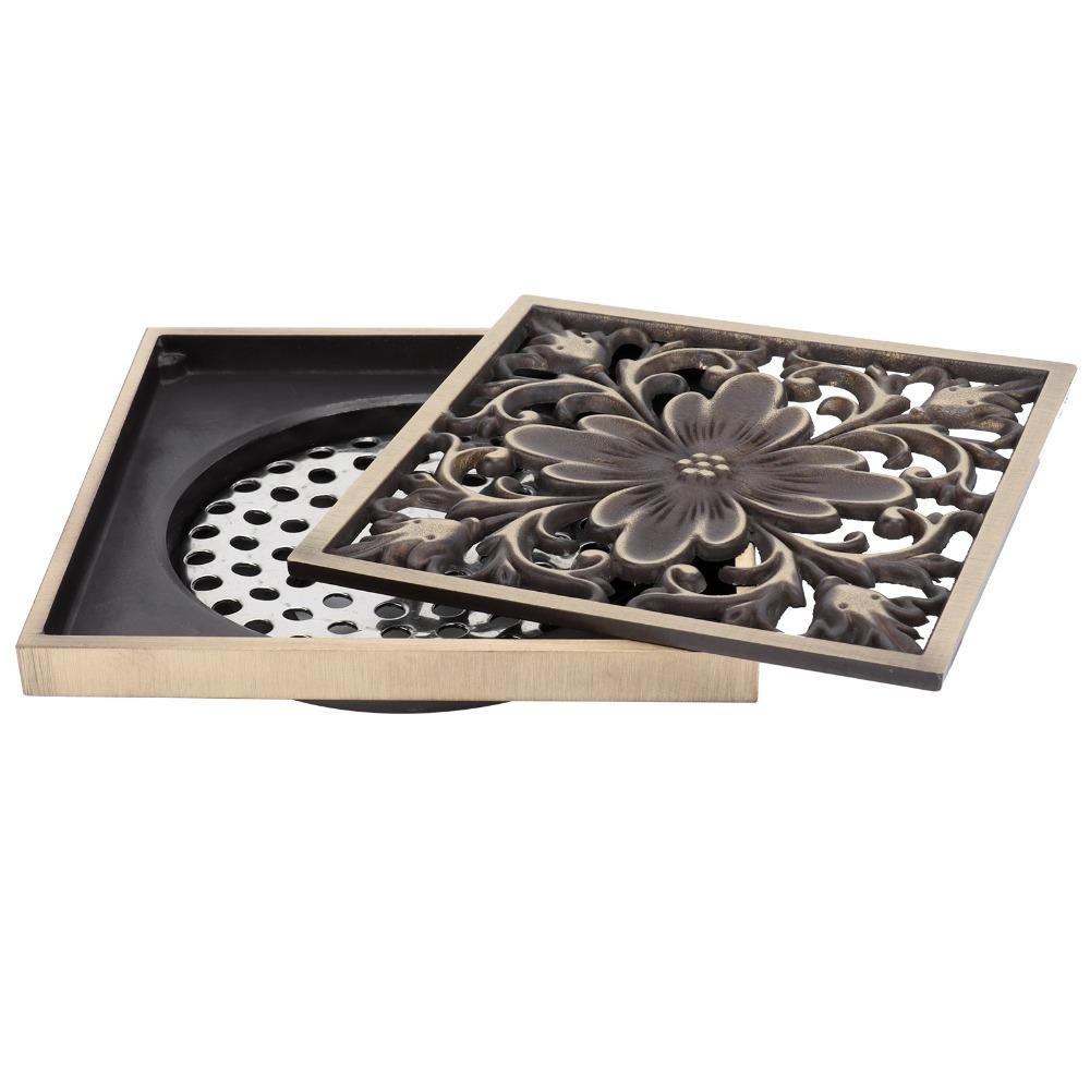 Copper Material Floor Drain Kit Square Removable Cover Bathroom Floor Drain Filter Strainer 10x10cm / 3.9x3.9 Inch