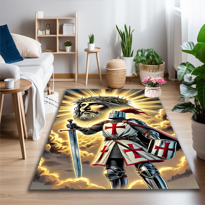 1pc Area Rug Appropriate for Office, Knight On Horse Art Carpet, Versatile Printed Chair Rug, Durable Home Sofa Carpet