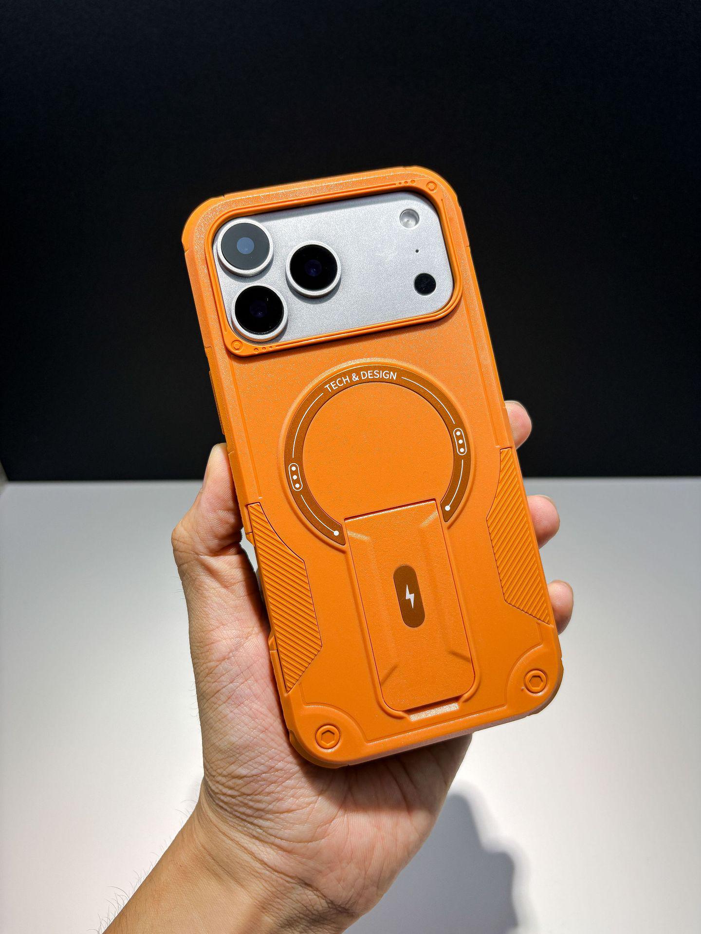 

iPhone 17 Pro Max Magnetic Invisible Stand, Bundesliga Apple 16/15/14 Drop-Proof Hard Case. iPhone 17 Pro оранжевый