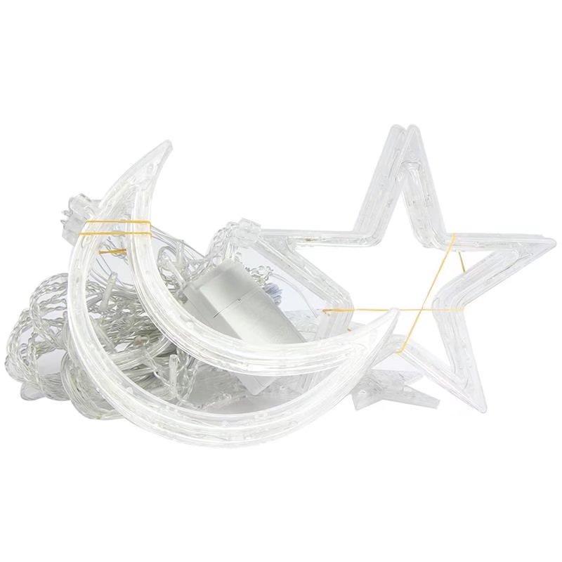 LED Star Moon Curtain String Lights with Battery & USB for Bedroom Décor