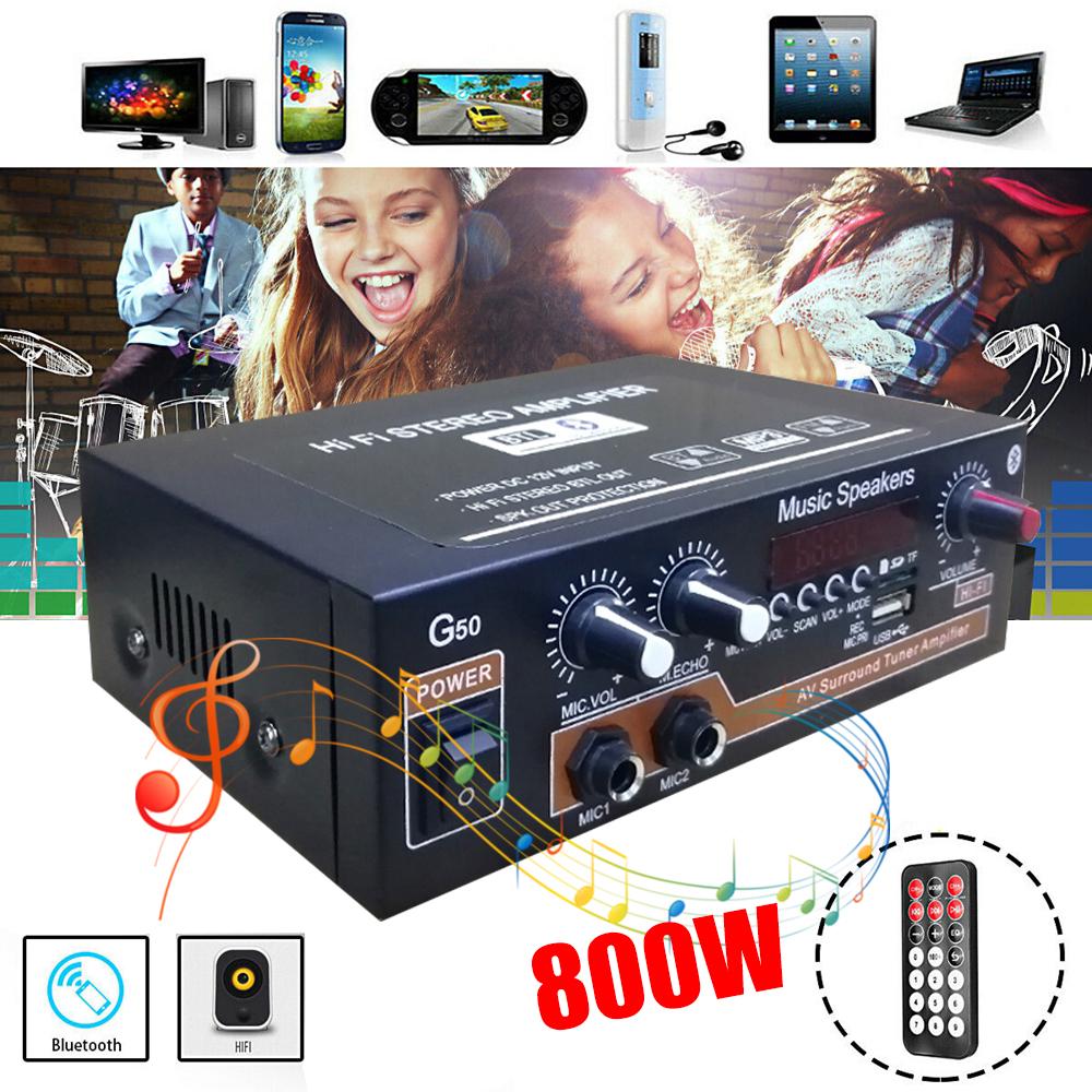 800W Bluetooth 5.0 HiFi Digital Power Amplifier with Remote Control Car