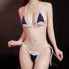 Solid Color Bra Thong Panties Underwear Set Women Sexy Lace-up Mini Bra Exposed Briefs Sleepwear Bikini Seductive Lingerie