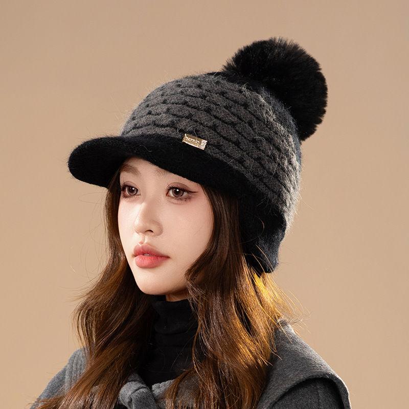 Winter Faux Rabbit Fur Fleece Thickened Ear Protectors Knitted Wool Hat Women Travel Outdoors Warm Fashion Hat Women