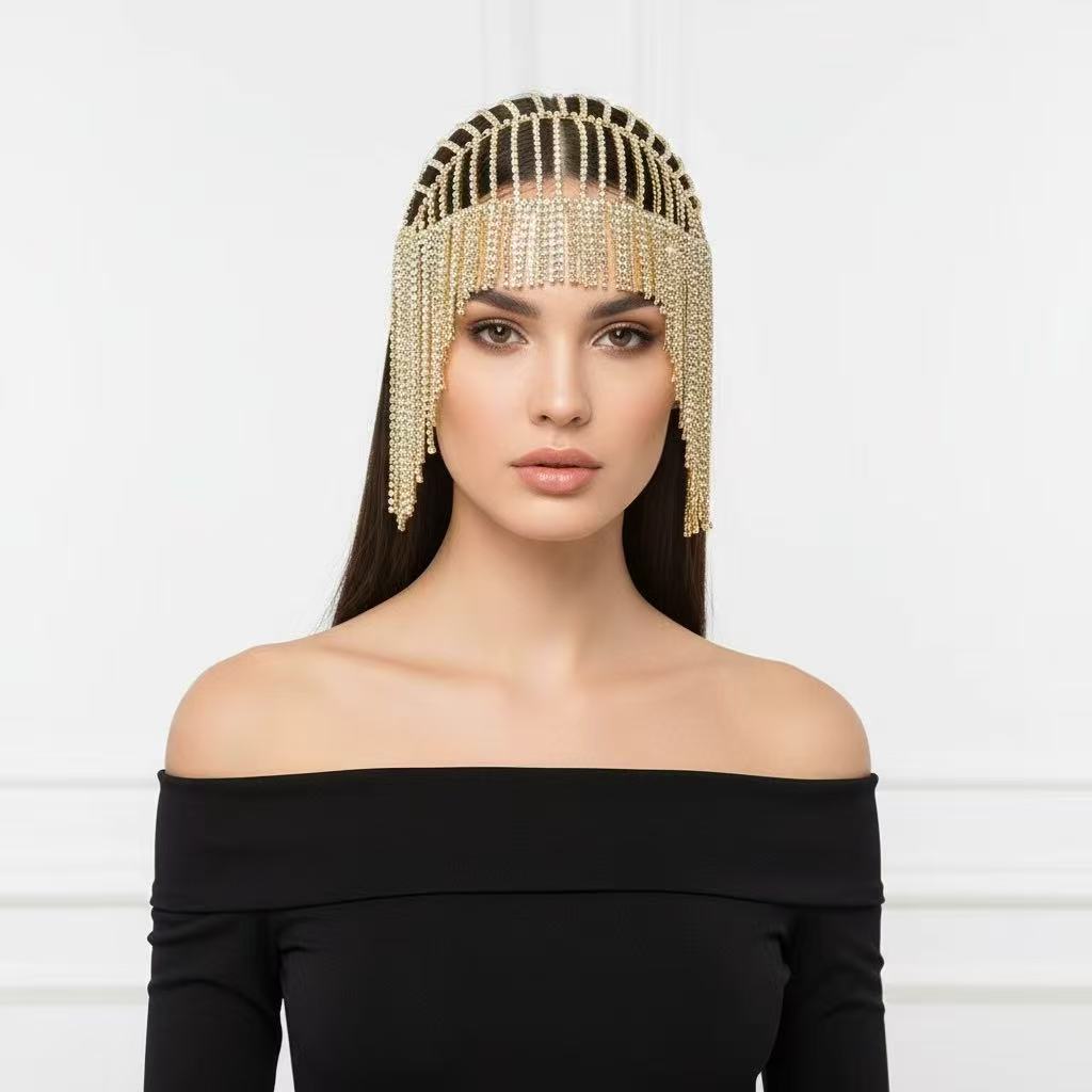 Zeitloser Luxus Kristalle Strasssteine golden silbern bling bling langer Quaste Flapper Braut Hochzeit Perlen Kette Kopfschmuck Schmuck