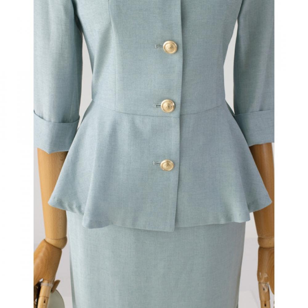 Win Women S Gold Button Fake Fur Peplum Jacket + Skirt Set