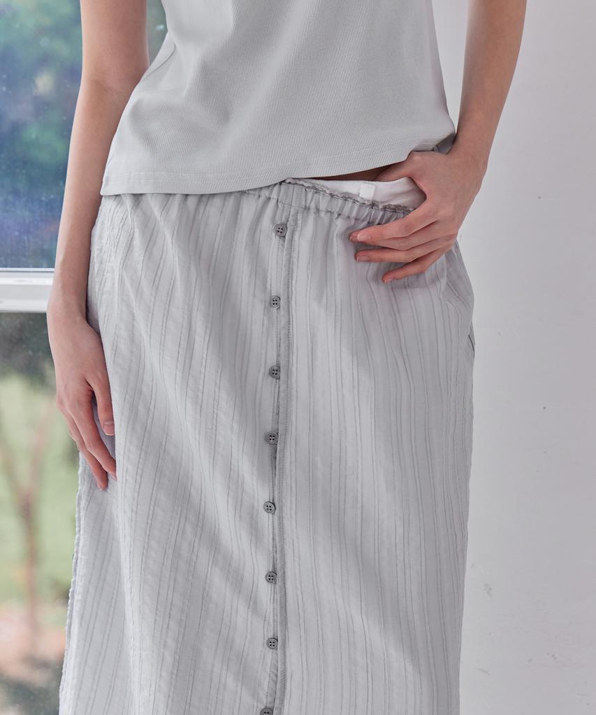 Leondeondada Striped Button-Up Layered Skirt, 2Colors