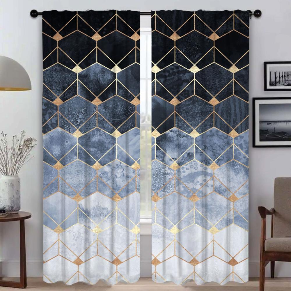 Modern Geometric Prismatic Lattice Partition Curtain Room Panel Living Curtains Tulle Bedroom Shades Darkening Polyester Ideal For