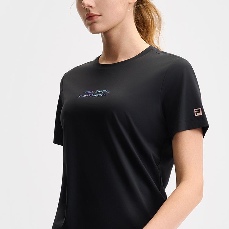 Fila Moda Atletica Semplice Versatile T-shirt a Maniche Corte Top da Donna Nero A11W521113F-BK