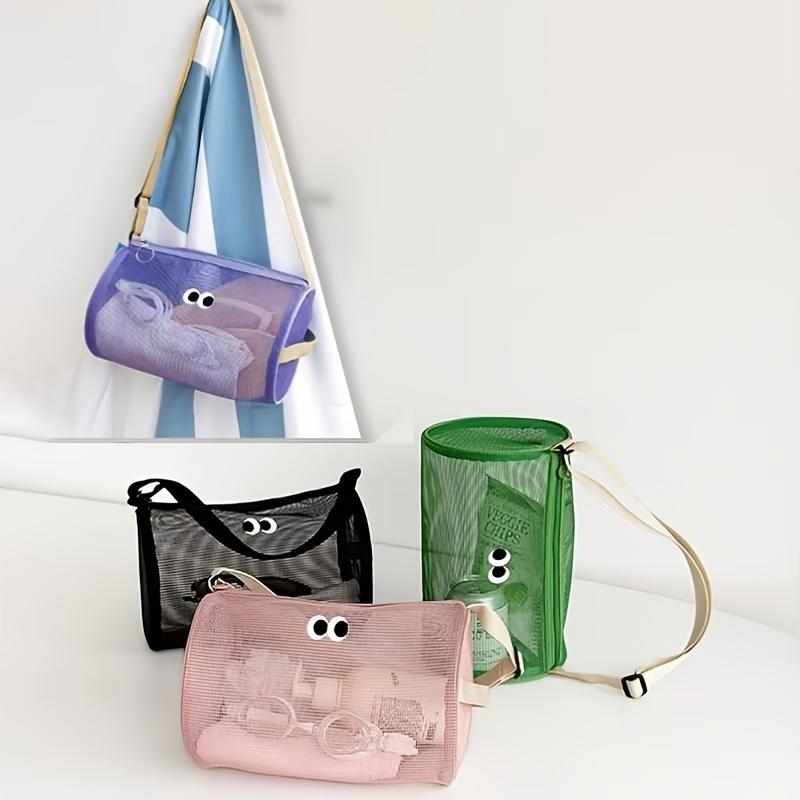 2-Pack Mesh Transparent Toiletry Bag, Cute and Spacious Cylindrical Shoulder/Crossbody Bag for Swimming and Fitness