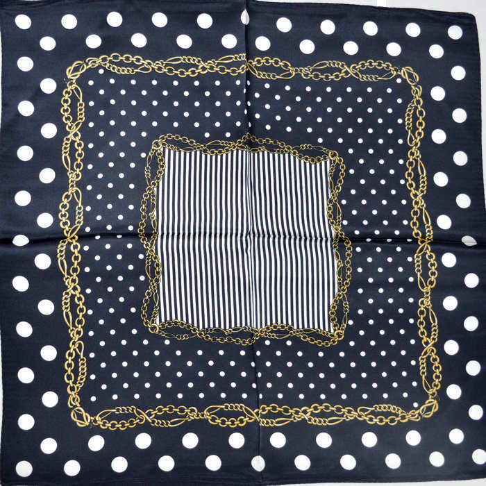 Women Small Silk Scarf Printed Fashion Chain Pattern Dark Blue Square 100% Silk Scarves Europe America Style Scarf