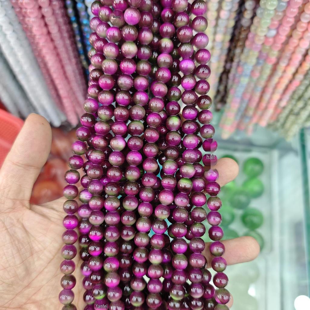 10mm Cat's Eye Stone Beads: Single, Double, Triple Color Options for DIY Jewelry Accessories.