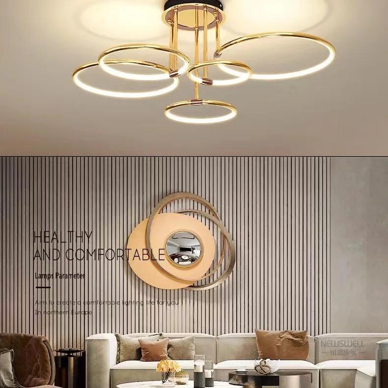 Modern minimalist led chandelier light luxury art gold circle livingroom restaurant bedroom kitchen home decor hanging Lights