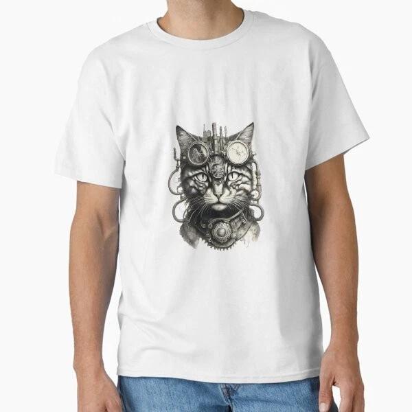 Steampunk Cat Portait Classic Tshirt Made In Usaaus Tshirt S2xl