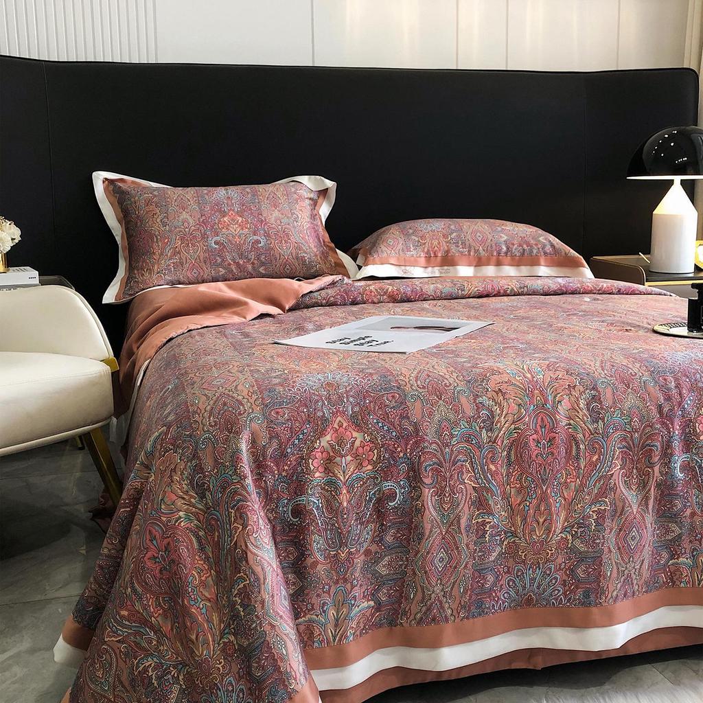 Luxurious European Tencel Brocade Summer Quilt Set: Cooling Ice Silk, Washable, Thin, Four Pieces for Air Conditioning.