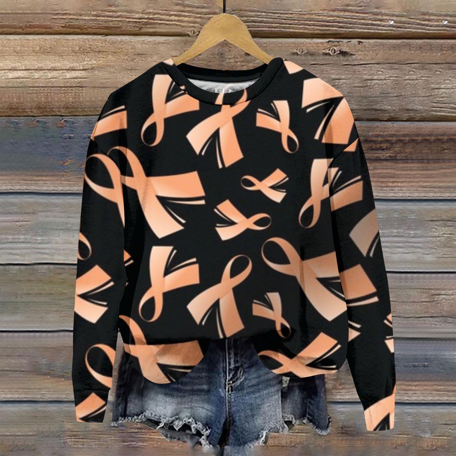 

Женский повседневный модный пуловер с длинным рукавом и круглым вырезом с принтом XL оранжевый