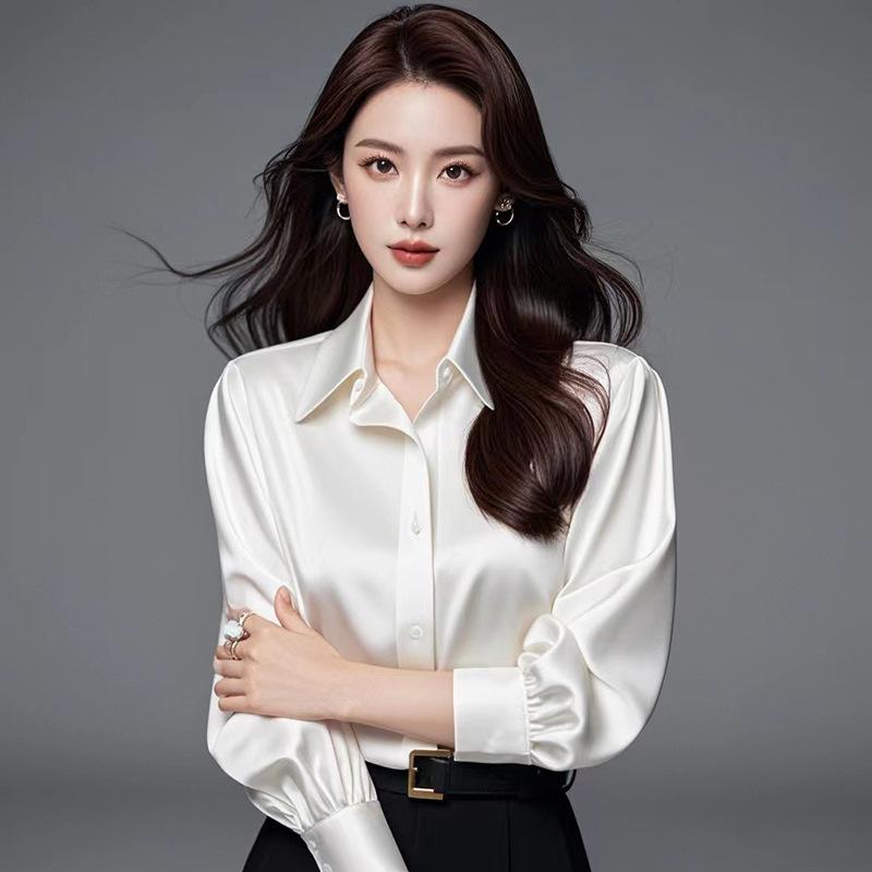 

Осенняя новая рубашка женская с длинными рукавами универсальная профессиональная свободная рубашка белая 3XL белый