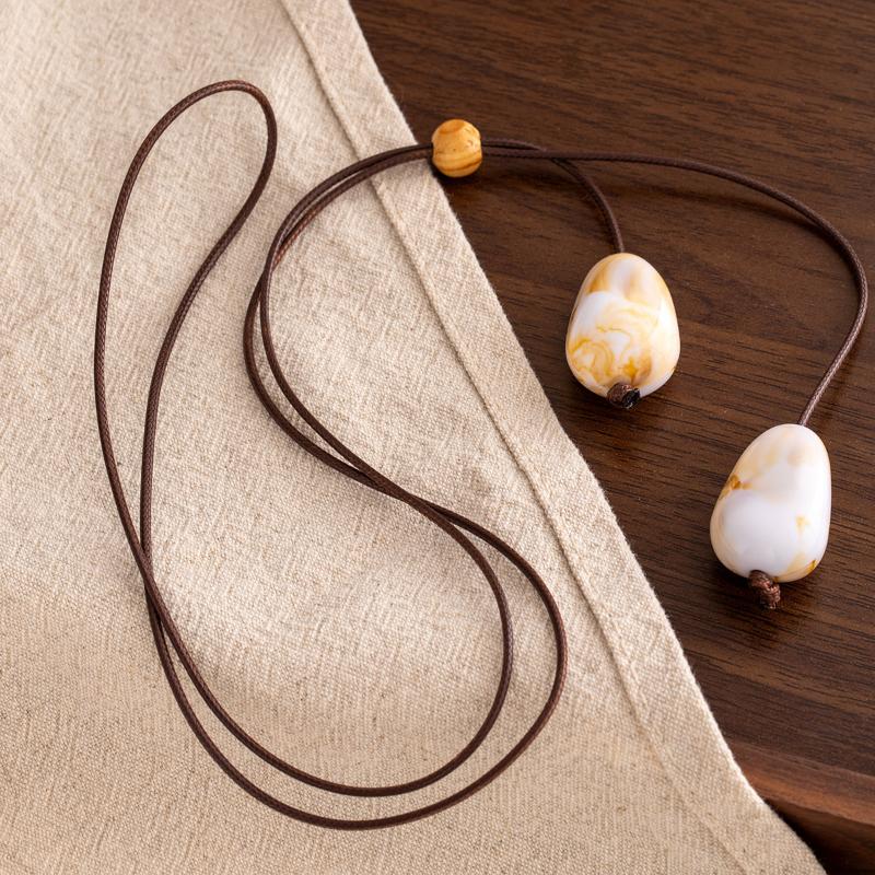 Elegant Long Oval Pendant Necklace Chinese Style Forest System Simple Vintage Zen Design Jewelry Accessory