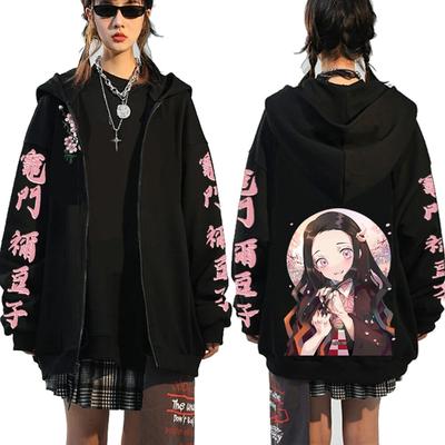 Hot Anime Demon Slayer Kimetsu No Yaiba Funny Kamado Nezuko Zipper Hoodies Coats Print Fashion Women Casual Jacket Sweatshirt