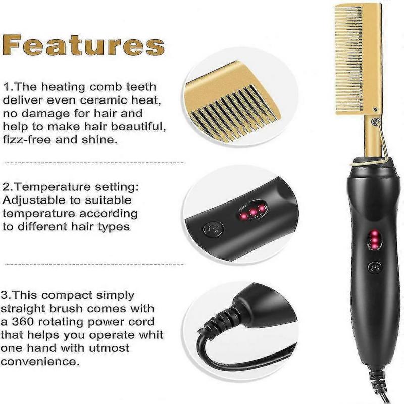 Pranchas Pente Quente, Alisador de Cabelo Elétrico Para Cabelo Afro Grosso, Peruca, Barba, Quente Anti-escaldante Portátil Curling1pc