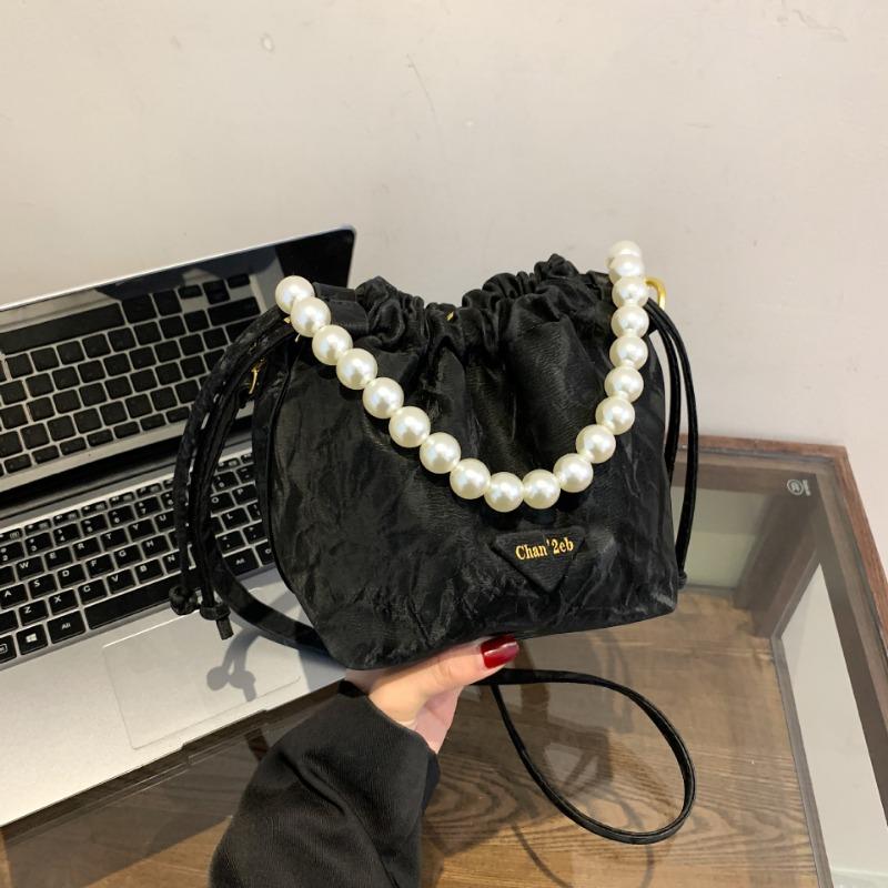 New pearl handbag trendy versatile fashion pleated cloud bag chain shoulder crossbody bucket bag