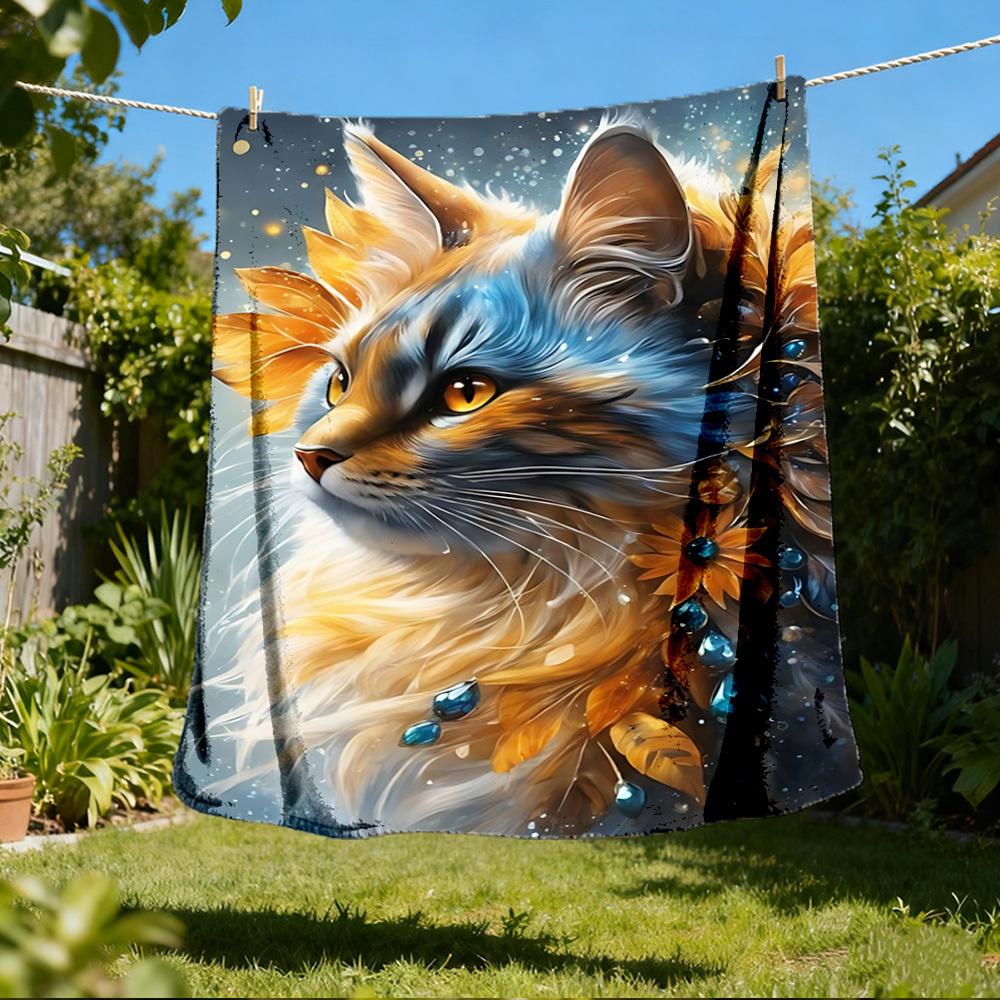 1pc Cat Outdoor Blanket - Soft Flannel Cozy for Travel & Camping - All-Season Warm Bed Cover, Machine Washable Yy251229083