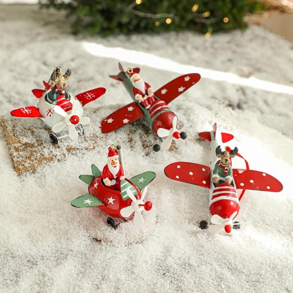 Cartoon Santa Reindeer Figurine Snowman/Elk Exquisite Iron Christmas Pendant Decorative Hanging Santa Claus Airplane