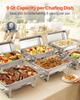 Rectangle Chafing Dish, 9.91L 6 Pack Stainless Steel Chafing Dish, Food Warmer Chafer Complete Set with Hollow Handle, 3 Food Tongs, Lid, Fuel Holder,
