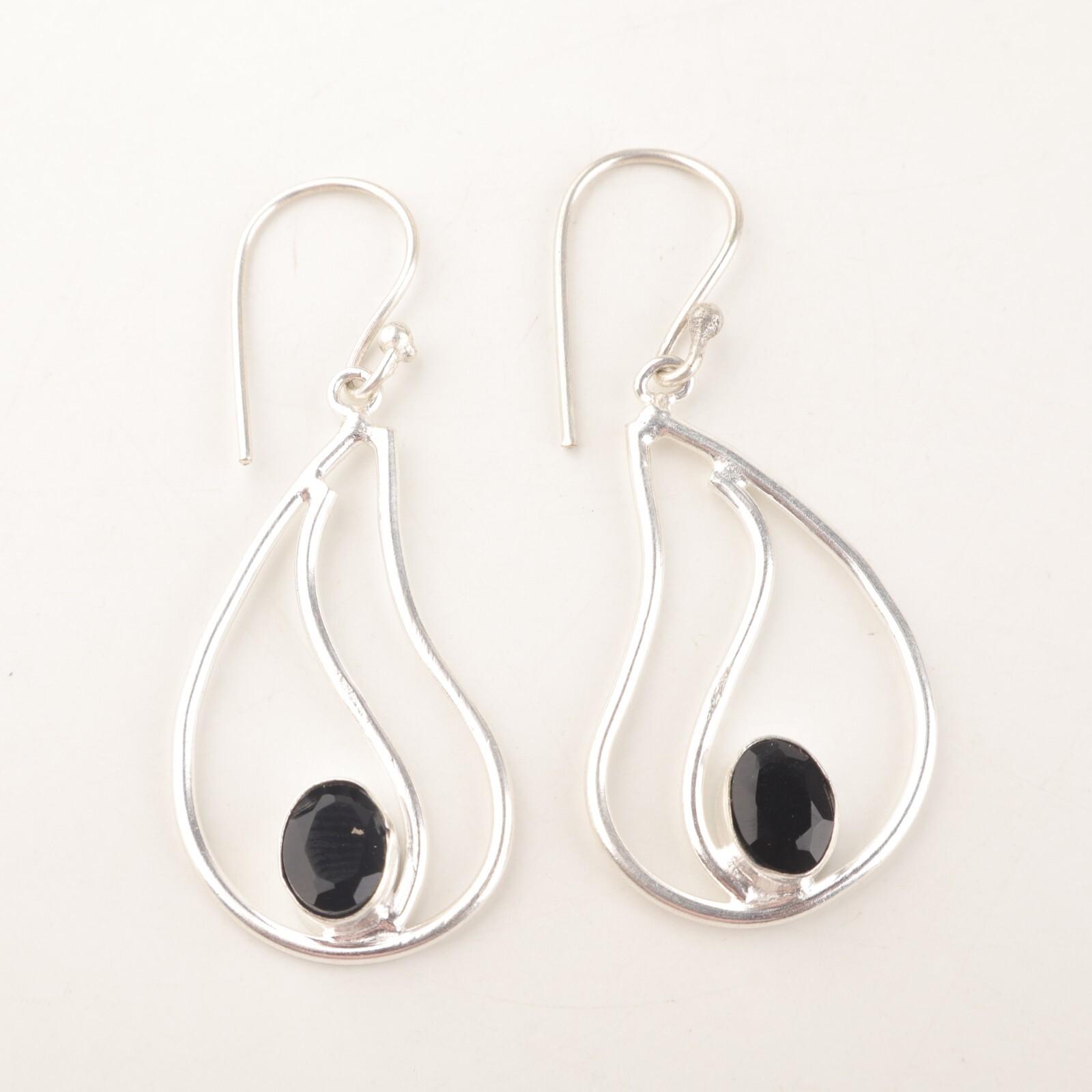 

Oval Root Chakra Black Onyx Stone Dangling Earrings Jewelry 925 Sterling Silver EE-139-9